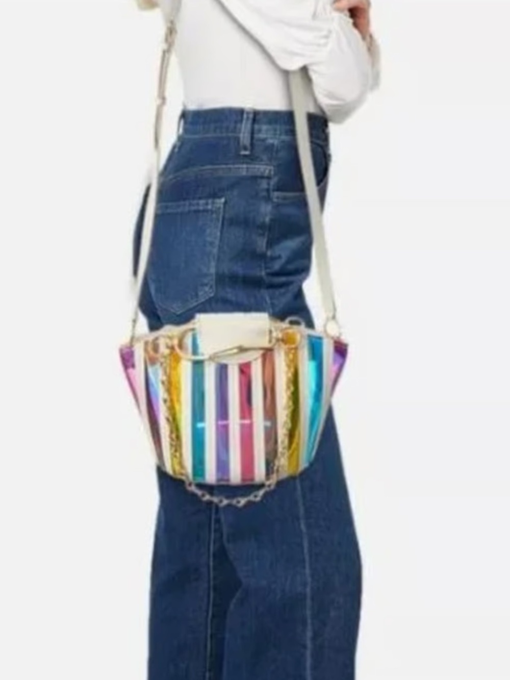 Zac Posen Belay Mini Bucket Crossbody White & Rainbow Bag